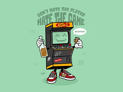 Don't hate the player ;) airforce1 arcade booze characterart design digitalart gamer gaming graphic design graphic designer happy illustration illustrator nike player streetfighter vector