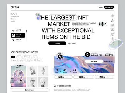 NFT Marketplace Landing bitcoin cards concept creative crypto design inter landing landing page nft nft marketplace nftart product token ui web web design webflow website website design