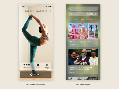 100 Day UI Challenge - Day 62 and 65 design mobile news ui ui62 ui65 uichallenge widget workout