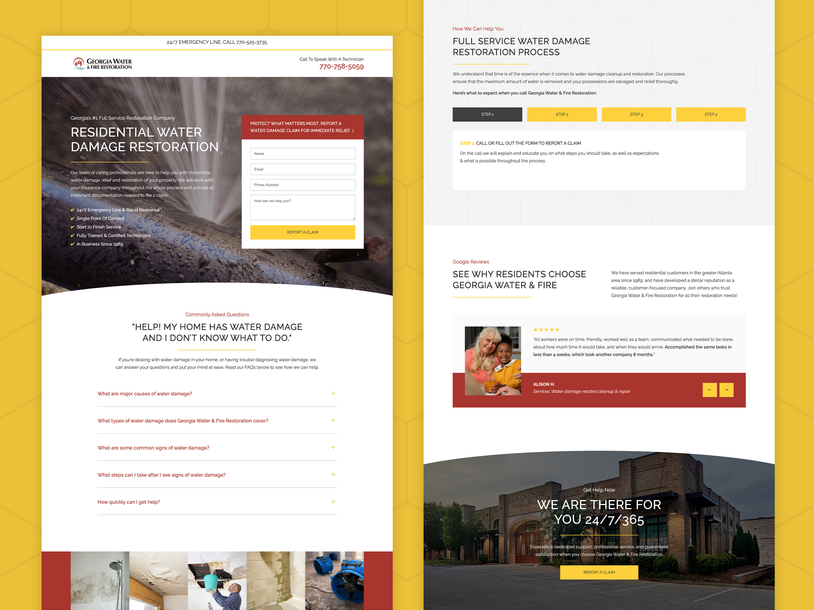 Residential Water Damage Landing Page advertising branding campaign conversion cro design digital design georgia georgia water fire landing page lead gen ppc marketing report a claim residential water damage ui ux water damage water restoration