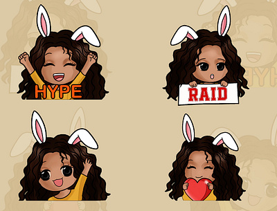 Bunny Emotes | Twitch branding bunny emote emotes facebook graphic design happy heart illustratror kick photoshop raid sad stream streamers streaming twitch