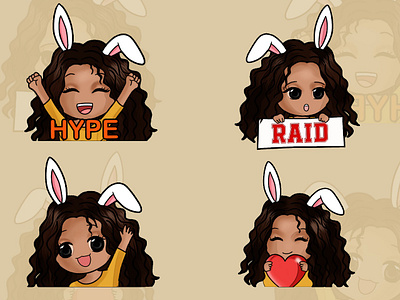 Bunny Emotes | Twitch branding bunny emote emotes facebook graphic design happy heart illustratror kick photoshop raid sad stream streamers streaming twitch