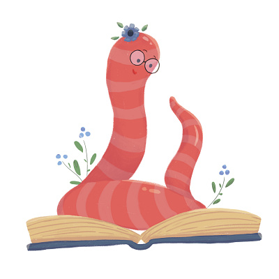 Cute Book Worm Reading a Book Illustration book book worm bookish bookworm cartoon cute worm design graphic design illustration reading worm