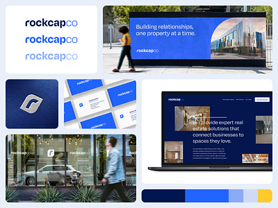 Rockcap Brand Identity agency billboard blue branding business card cap collateral color scheme design identity logo real estate rock shirt signage studio website