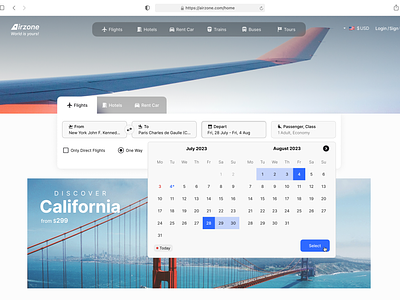 Flight Booking Web Services Desktop app design booking calendar calendar ui flight ticket ui ux