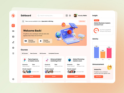 Online learning platform dashboard design admin panel branding clean crm dashboard design designer education education platform flat graphic design online education app online learning saas saasui typography ui ux