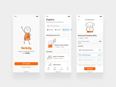 Verbify - Language Learning app app appdesign design designconcept educationapp explore illustration languagelearning learning lesson mobile app mobile ui onboarding ui uidesign