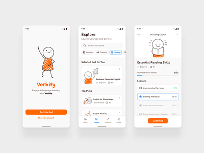 Verbify - Language Learning app app appdesign design designconcept educationapp explore illustration languagelearning learning lesson mobile app mobile ui onboarding ui uidesign