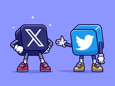 Its Officially "X" 😱 application bird blue bird body box character elon musk icon illustration logo mascot shoes social media technology tweet twitter twitterx x