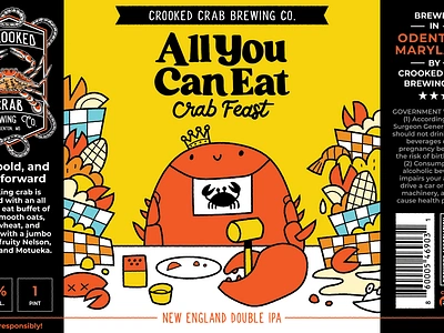 All You Can Eat Crab Feast Beer Can Art beer branding bright colors can crab design dinner food graphic design illustration label lunch packaging picnic vector