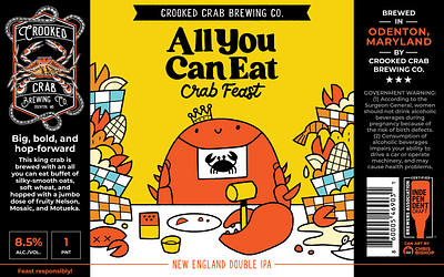 All You Can Eat Crab Feast Beer Can Art beer branding bright colors can crab design dinner food graphic design illustration label lunch packaging picnic vector