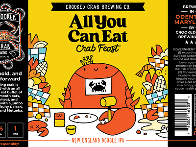 All You Can Eat Crab Feast Beer Can Art beer branding bright colors can crab design dinner food graphic design illustration label lunch packaging picnic vector