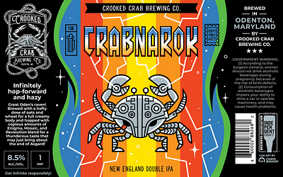 Crabnarok Beer Can Art beer branding bright colors can design graphic design illustration label marvel packaging ragnarok rainbow thor vector