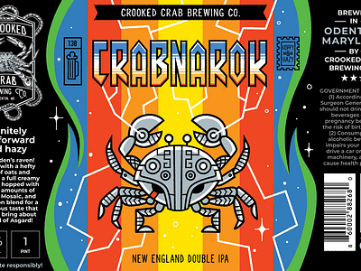 Crabnarok Beer Can Art beer branding bright colors can design graphic design illustration label marvel packaging ragnarok rainbow thor vector