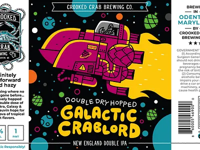 Galactic Crablord Beer Can Art beer branding bright colors can design graphic design illustration label packaging space spaceship vector