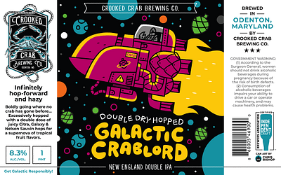 Galactic Crablord Beer Can Art beer branding bright colors can design graphic design illustration label packaging space spaceship vector