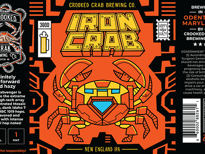 Iron Crab Beer Can Art beer branding bright colors can crab design graphic design illustration iron man label marvel packaging robot vector