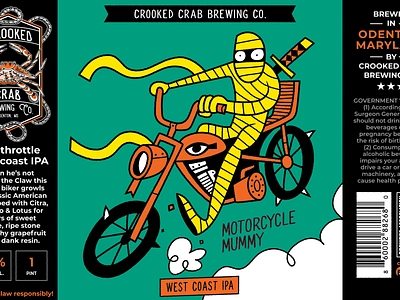 Motorcycle Mummy Beer Can Art beer branding bright colors can design egypt funny graphic design illustration label motorcycle mummy packaging vector