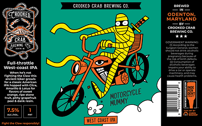 Motorcycle Mummy Beer Can Art beer branding bright colors can design egypt funny graphic design illustration label motorcycle mummy packaging vector