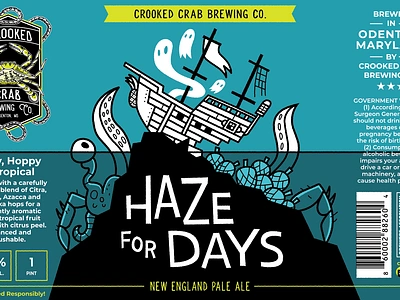 Haze for Days Beer Can Art beer branding bright colors can design ghosts graphic design illustration label monster ocean packaging pirate ship shipwreck turquoise vector