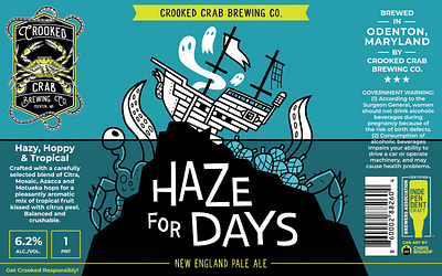 Haze for Days Beer Can Art beer branding bright colors can design ghosts graphic design illustration label monster ocean packaging pirate ship shipwreck turquoise vector