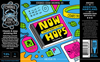 Now That's What I Call Hops Beer Can Art 90s beer branding bright colors can design flip phone funny graphic design illustration label packaging retro tamagotchi vector