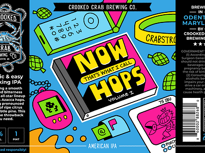 Now That's What I Call Hops Beer Can Art 90s beer branding bright colors can design flip phone funny graphic design illustration label packaging retro tamagotchi vector