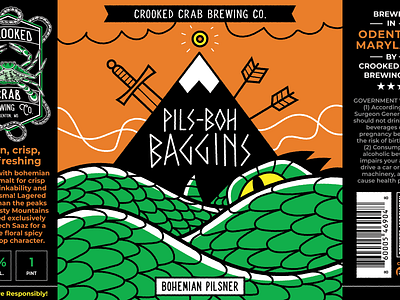 Pils-Boh Baggins Beer Can Art beer bilbo branding bright colors can design dragon fantasy graphic design hobbit illustration label lotr packaging ring vector