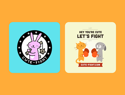 Cute Fight promo card boxing branding bright colors bunny fight fighting illustration kitty pink puppy vector