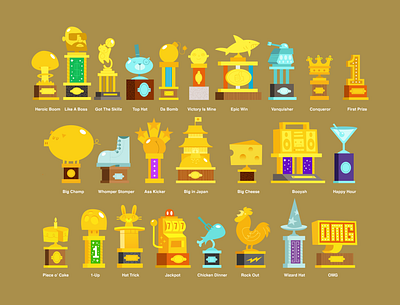 Cute Fight trophies for winners awards bright colors cute design funny gold illustration trophies trophy vector winner