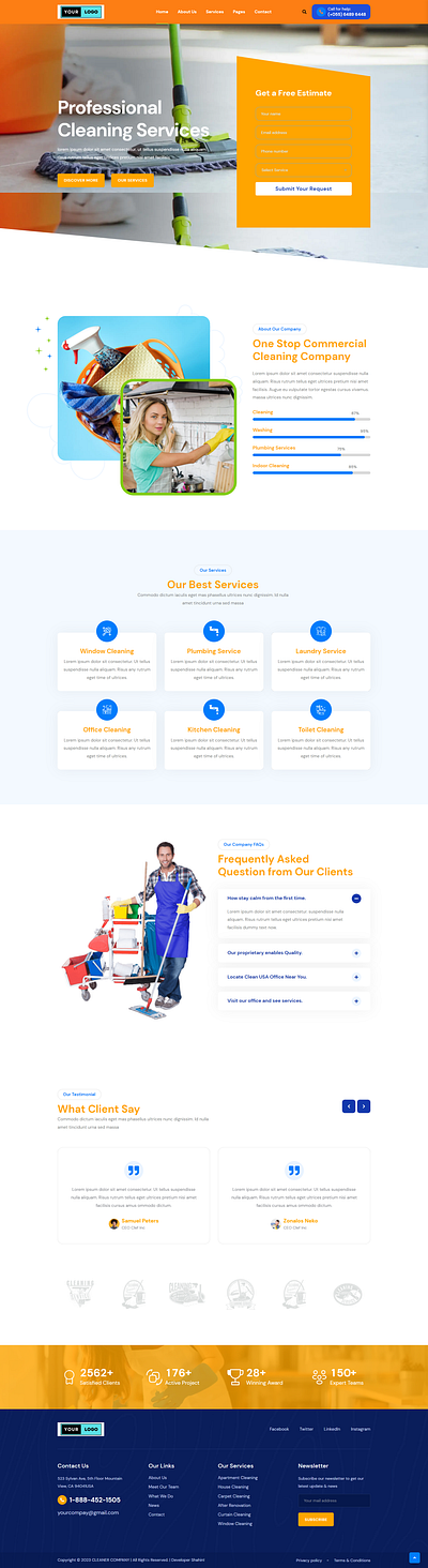 Complete cleaning website design and develop project. cleaning website design modern website responsive website responsive wordpress website wordpress wordpress design