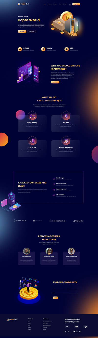 Kepto Wallet crypto currency figma landing page ui ux website