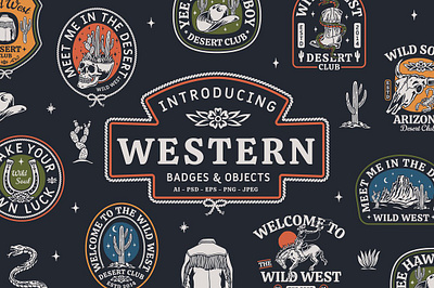 Western Badges and Objects app branding design graphic design illustration logo typography ui ux vector