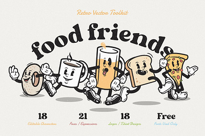 Food Friends Vintage Mascots & Logos app branding design graphic design illustration logo typography ui ux vector