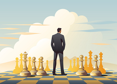 Thinking out of the Board brainstorming chess pieces chessboard creative thinking design flat design flat illustration ideas illustration illustrator marketing meditation minimalist out of the box strategy