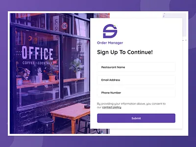 Swiftserve Restaurant login sign up ui ux