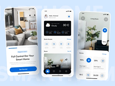 Smart Home - Apps Exploration apps assistant cctv control device home humidity iot lamp living living room power preciptation room smart smarthome speaker ui vektora wind