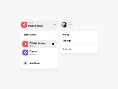 Team Account Switch account dropdown menu profile switch team ui