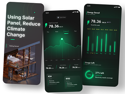 Solar app design mobile app analytics app design app designer dark app dashboard dashboard app electricity electricity app green energy mobile app power power app renewable energy solar solar app solar app design solar panel ui designer ui kit