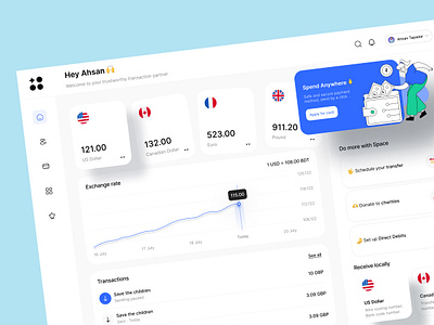 Space- Finance Dashboard application banking banking app credit card data digital banking dollar exchange finance fintech money transfer online banking payment savings transfer wallet web app