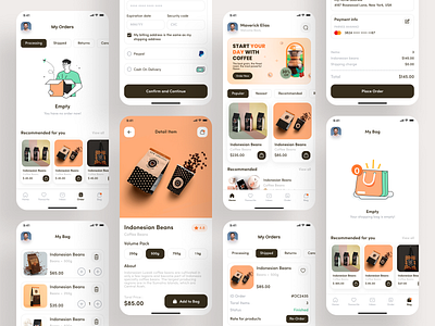 Coffee Shop Mobile App app beans clean cofe coffee beans coffee cup coffee shop design drink home page ios minimal mobile ui order product restaurant store ui ui design ux