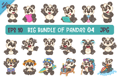 Set of Cartoon Pandas 04. mascot