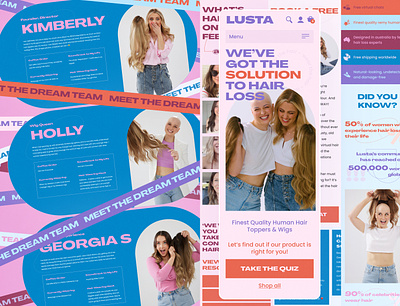 Lusta Website - Team Members & Mobile UI bold branding colours design graphic design hair strong team members toppers vector web design website