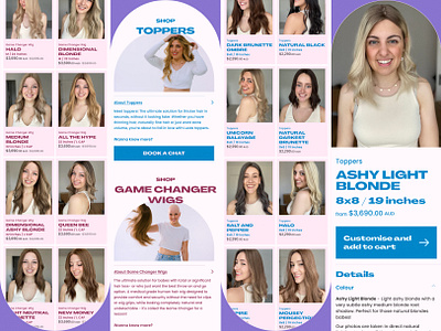 Lusta Website - Product UI/UX arch blue branding design fun graphic design hair mauve pink purple shopify storefront toppers typography ui ux vector web design wigs