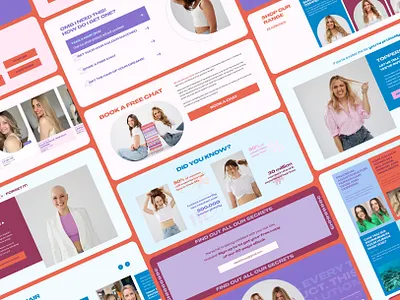 Lusta Website - Sections UI/UX bold branding bright buttons design fun graphic design hair hover effects multicolour sections shapes strong subscribe form toppers ui ux web design website wigs