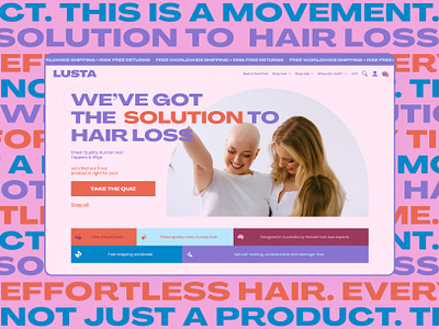Lusta Website - Hero UI/UX arch shape bold branding design fun graphic design hair hero home hero logo orange pink purple toppers ui ux video web design website wigs