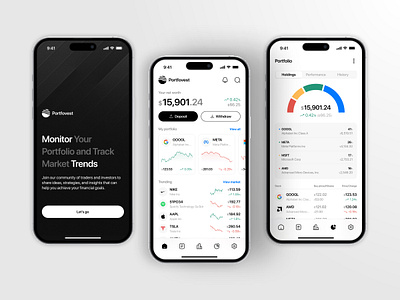 Stock Management Mobile Application app chart clean crypto design finance financial invest investment ios minimal onboarding payment portfolio stock trade trading ui user interface ux