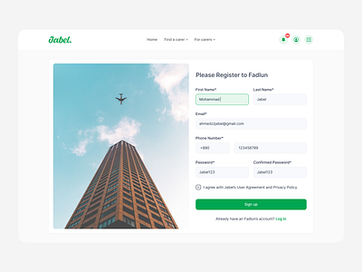 Jabel - Sign up page create account design figma form green jabel landing page log in minimal monotone open account pastel register account sign in sign up signup simple ui ux web design