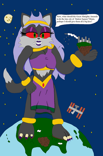 Empress Amanda In Control Of Station Square! adults anthro character evil fantasy foxes furry goddess kaiju lipstick mobian purple sonic space superpowers villainess vixen woman