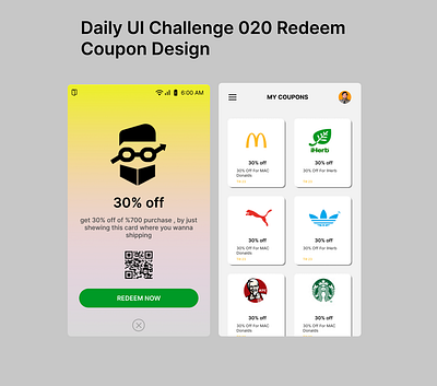 Daily UI Challenge 020 redeem coupon deisgn app appdesign branding design graphic design illustration logo redeem redeem coupon ui ux vector